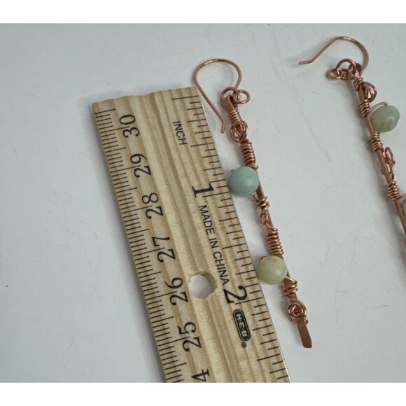 Artisan Crafted Hammered Copper And With  Wrapped Amazonite Dangle Earrings - Picture 7 of 7